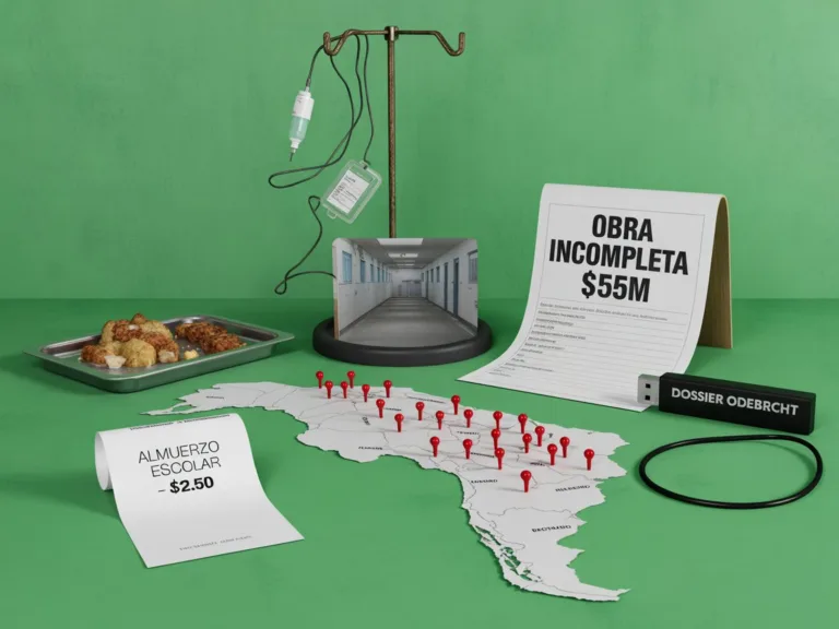 Corrupción en Latinoamérica relacionada con el caso Odebrecht y desfalcos en hospitales y escuelas.