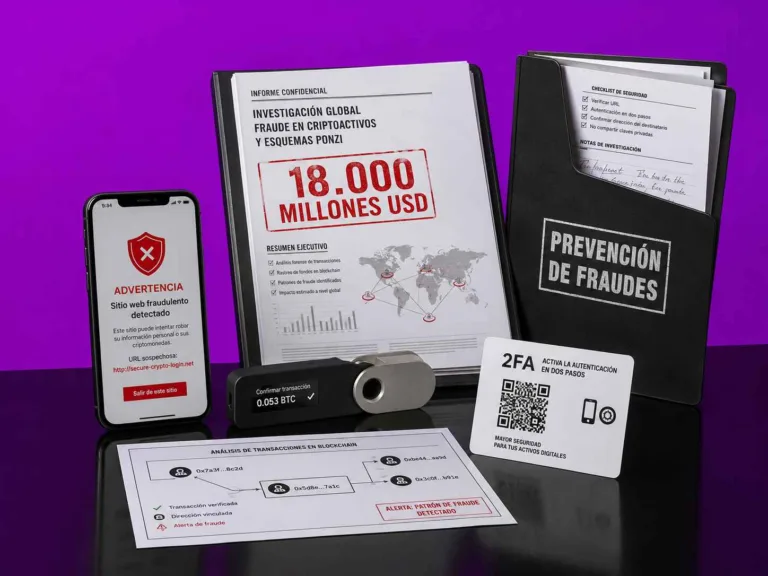 Billetera de criptomonedas, informe de seguridad blockchain y documentos de prevención de fraudes para evitar estafas en Cripto.