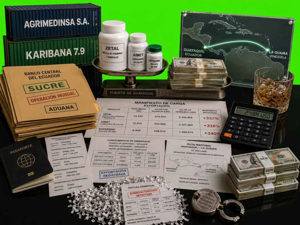 Documentos aduaneros, dinero y rutas comerciales vinculadas a Agrimedinsa y el sistema SUCRE.