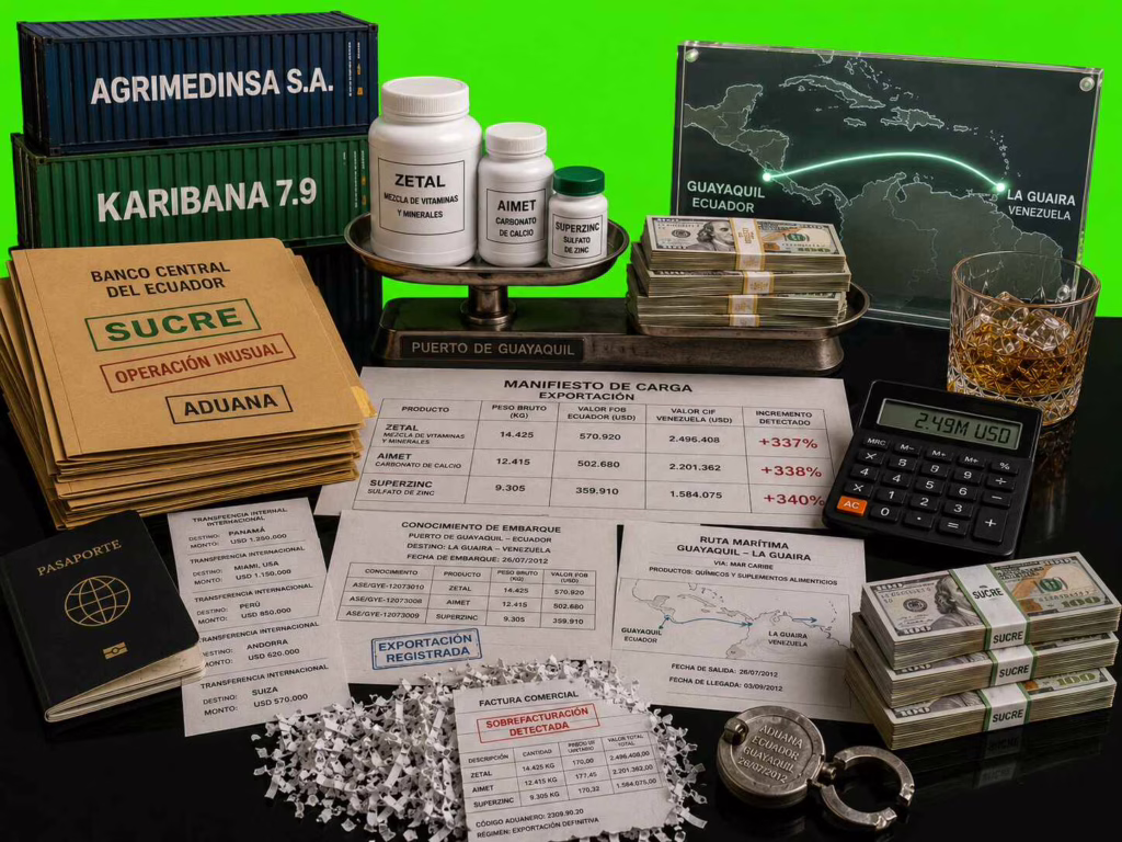 Documentos aduaneros, dinero y rutas comerciales vinculadas a Agrimedinsa y el sistema SUCRE.