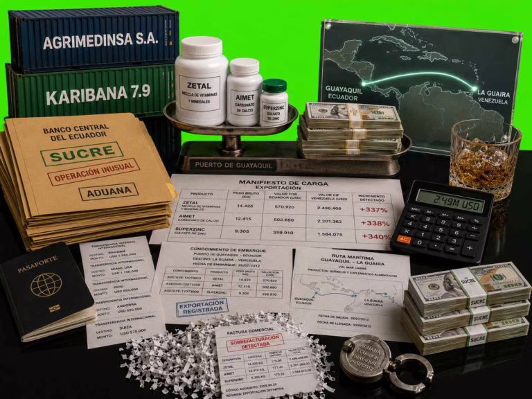 Documentos aduaneros, dinero y rutas comerciales vinculadas a Agrimedinsa y el sistema SUCRE.