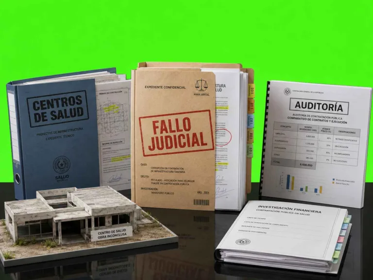 Expediente judicial sobre corrupción en contratos de centros de salud, auditoría pública y documentos oficiales relacionados con el caso de Carlos Eduardo Caicedo Omar.