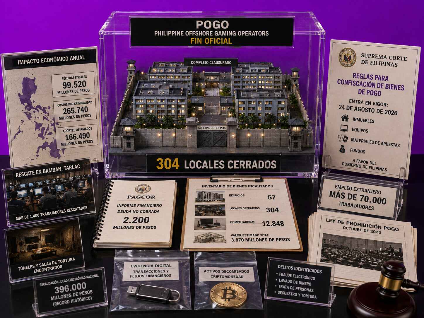 Exhibición forense sobre el fin de los POGO en Filipinas y el cierre de 304 locales