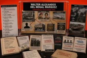 Expediente visual sobre Walter Alexander Del Nogal Marquez, con referencias a los atentados de Caracas de 1993, prisión de Yare, organismos de inteligencia, empresas pantalla, procesos judiciales y sanciones financieras.