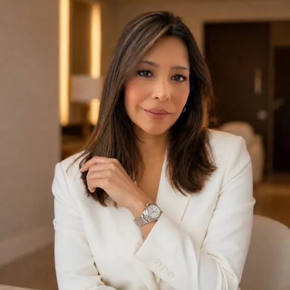 Dayanni Josefina Gómez González posando como agente inmobiliaria en Florida